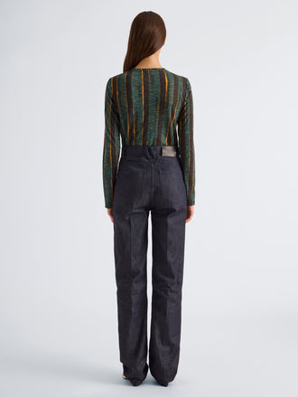 Proenza Schouler Back full length image of model wearing Mia Top in Printed Tissue Jersey in Black Multi