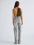 Proenza Schouler Back full length image of model wearing Zaha Top in Printed Stretch Silk Georgette in Stripe Multi