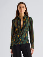 Proenza Schouler Front cropped image of model wearing Meret Top in Printed Stretch Silk Georgette in Black Multi