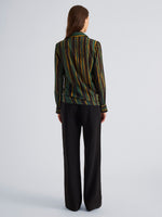 Proenza Schouler Back full length image of model wearing Meret Top in Printed Stretch Silk Georgette in Black Multi