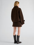 Proenza Schouler Back full length image of model wearing Clarice Skirt in Casentino Wool in Dark Brown