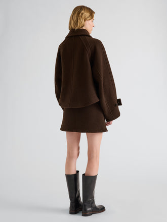Proenza Schouler Back full length image of model wearing Clarice Skirt in Casentino Wool in Dark Brown