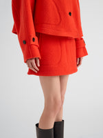 Proenza Schouler Detail image of model wearing Clarice Skirt in Casentino Wool in Flame