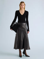 Proenza Schouler Front full length image of model wearing Kenza Skirt in Nappa Leather in Black