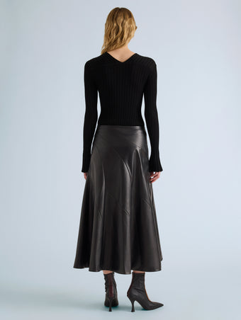 Proenza Schouler Back full length image of model wearing Kenza Skirt in Nappa Leather in Black
