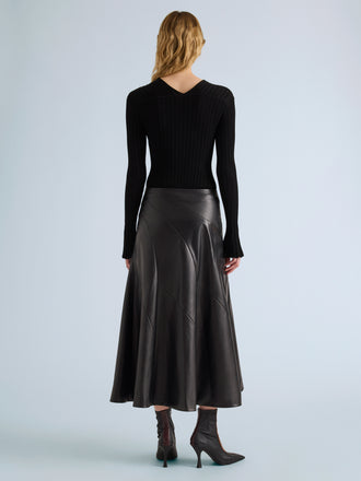 Proenza Schouler Back full length image of model wearing Kenza Skirt in Nappa Leather in Black