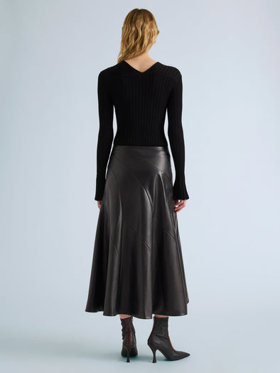 Proenza Schouler Back full length image of model wearing Kenza Skirt in Nappa Leather in Black