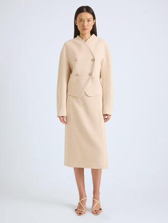 Proenza Schouler Front full length image of model wearing Lorna Skirt in Striated Suiting in Ecru