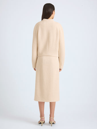 Proenza Schouler Back full length image of model wearing Lorna Skirt in Striated Suiting in Ecru