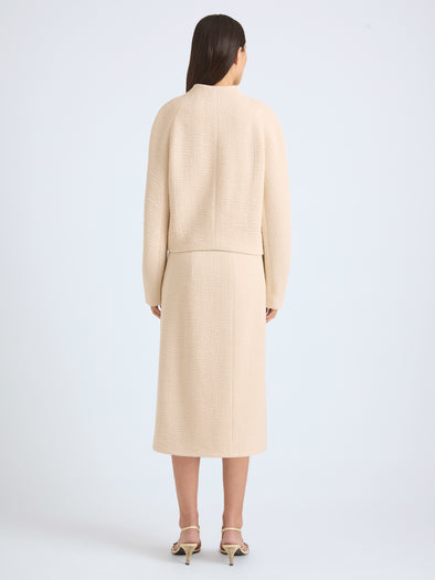 Proenza Schouler Back full length image of model wearing Lorna Skirt in Striated Suiting in Ecru