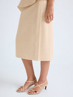 Proenza Schouler Detail image of model wearing Lorna Skirt in Striated Suiting in Ecru
