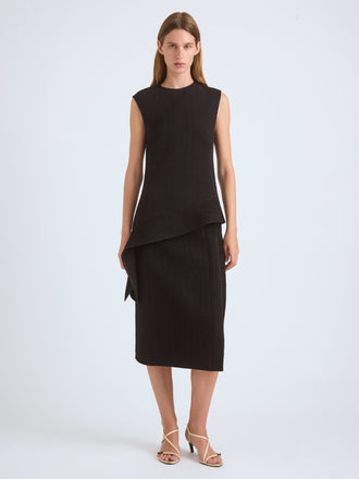 Proenza Schouler Front full length image of model wearing Lorna Skirt in Striated Suiting in Black