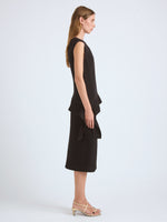 Proenza Schouler Side full length image of model wearing Lorna Skirt in Striated Suiting in Black