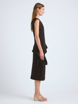 Proenza Schouler Side full length image of model wearing Lorna Skirt in Striated Suiting in Black