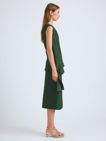 Proenza Schouler Side full length image of model wearing Lorna Skirt in Striated Suiting in Pine
