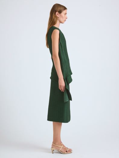 Proenza Schouler Side full length image of model wearing Lorna Skirt in Striated Suiting in Pine