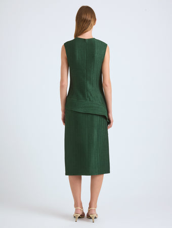 Proenza Schouler Back full length image of model wearing Lorna Skirt in Striated Suiting in Pine