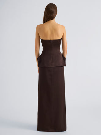 Proenza Schouler Back full length image of model wearing Margot Skirt in Viscose Satin in Coffee
