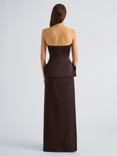 Proenza Schouler Back full length image of model wearing Margot Skirt in Viscose Satin in Coffee