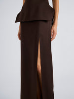 Proenza Schouler Detail image of model wearing Margot Skirt in Viscose Satin in Coffee