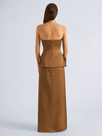 Proenza Schouler Back full length image of model wearing Margot Skirt in Viscose Satin in Bronze