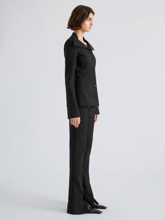 Proenza Schouler Side full length image of model wearing Dara Pant in Light Bi-Stretch Wool in Black