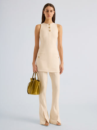 Proenza Schouler Front full length image of model wearing Dara Pant in Light Bi-Stretch Wool in Ecru