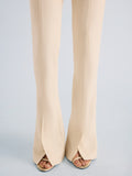 Proenza Schouler Detail image of model wearing Dara Pant in Light Bi-Stretch Wool in Ecru