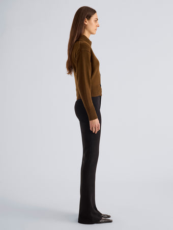 Proenza Schouler Side full length image of model wearing Carmen Pant in Matte Double Crepe in Black