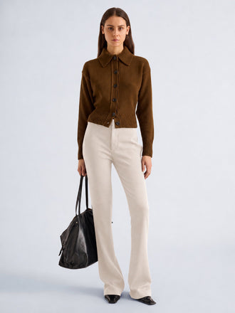 Proenza Schouler Front full length image of model wearing Carmen Pant in Matte Double Crepe in Ecru