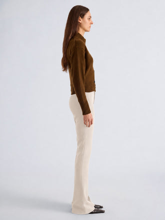 Proenza Schouler Side full length image of model wearing Carmen Pant in Matte Double Crepe in Ecru