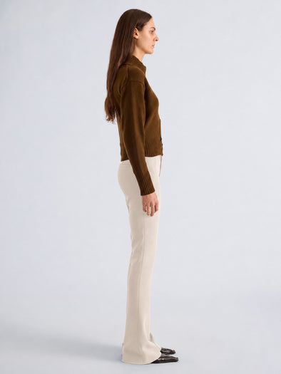 Proenza Schouler Side full length image of model wearing Carmen Pant in Matte Double Crepe in Ecru