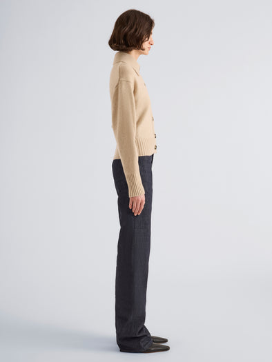 Proenza Schouler Side full length image of model wearing Rocio Cardigan in Cashmere in Beige