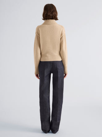 Proenza Schouler Back full length image of model wearing Rocio Cardigan in Cashmere in Beige