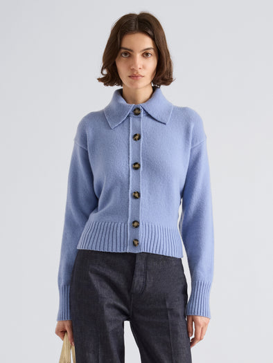 Proenza Schouler Front cropped image of model wearing Rocio Cardigan in Cashmere in Shale