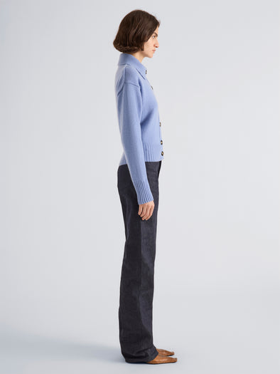 Proenza Schouler Side full length image of model wearing Rocio Cardigan in Cashmere in Shale