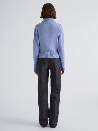 Proenza Schouler Back full length image of model wearing Rocio Cardigan in Cashmere in Shale