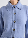 Proenza Schouler Detail image of model wearing Rocio Cardigan in Cashmere in Shale
