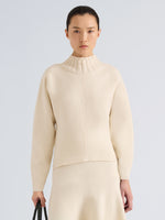 Proenza Schouler Front cropped image of model wearing Lothea Top in Lofty Merino Wool in Ecru