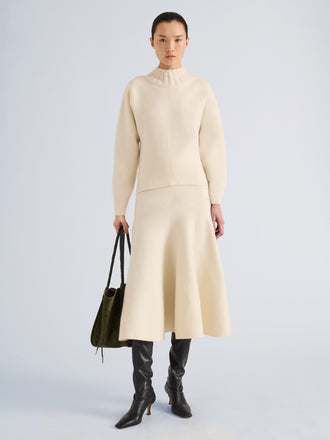 Proenza Schouler Front full length image of model wearing Lothea Top in Lofty Merino Wool in Ecru