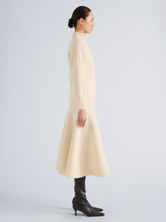 Proenza Schouler Side full length image of model wearing Lothea Top in Lofty Merino Wool in Ecru