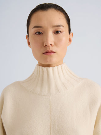 Proenza Schouler Detail image of model wearing Lothea Top in Lofty Merino Wool in Ecru
