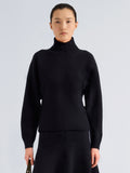 Proenza Schouler Front cropped image of model wearing Lothea Top in Lofty Merino Wool in Navy Melange