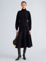 Proenza Schouler Front full length image of model wearing Lothea Skirt in Lofty Merino Wool in Navy Melange