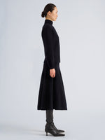 Proenza Schouler Side full length image of model wearing Lothea Top in Lofty Merino Wool in Navy Melange
