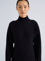 Proenza Schouler Detail image of model wearing Lothea Top in Lofty Merino Wool in Navy Melange