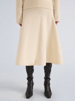 Proenza Schouler Detail image of model wearing Lothea Skirt in Lofty Merino Wool in Ecru