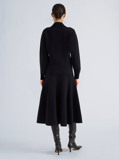Proenza Schouler Back full length image of model wearing Lothea Skirt in Lofty Merino Wool in Navy Melange