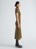Proenza Schouler Side full length image of model wearing Lothea Dress in Lofty Merino Wool in Olive
