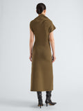 Proenza Schouler Back full length image of model wearing Lothea Dress in Lofty Merino Wool in Olive